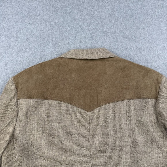 Vintage Pendleton Blazer Mens 40 Beige Virgin Wool Suede Yoke Elbow Patches USA - Picture 9 of 16